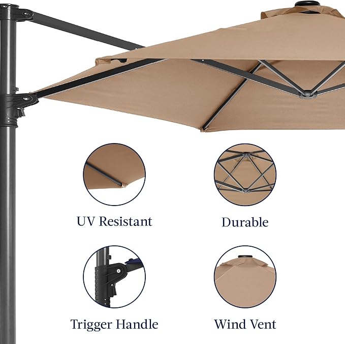 Best Choice Products 10ft Offset Cantilever Hanging Market Patio Umbrella, Smooth 360° Rotation, 8 Sturdy Ribs, Easy Adjustment - Tan - Image 7