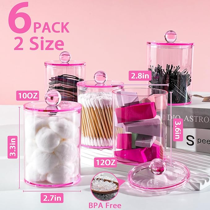 6 Pack Qtip Holder, Canister Apothecary Jar Set, Bathroom Jars - Image 2