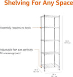 Amazon Basics 5-Shelf Tower Adjustable Storage Shelving Unit, Chrome, 16" x 16" x 54", 150 lbs Per Shelf | Tower, Adjustable - Image 3