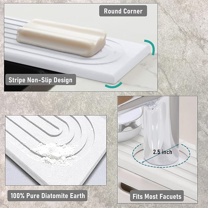 WIFORH Faucet Mat for Kitchen Sink, 24 inch Long Diatomite Fast Drying Stone - Image 3