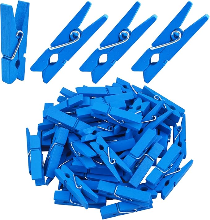 Jdesun 50pcs Blue Wood Clips Mini Clothespins Wooden Utility Paper Photo Clips by Jdesun