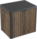 Keter Signature Everwood 30 Gallon Resin Deck Box for Outdoor Storage – Weather‑Resistant Balcony & Patio Box for Cushions, Throw Pillows & Garden Tools, Walnut by Keter