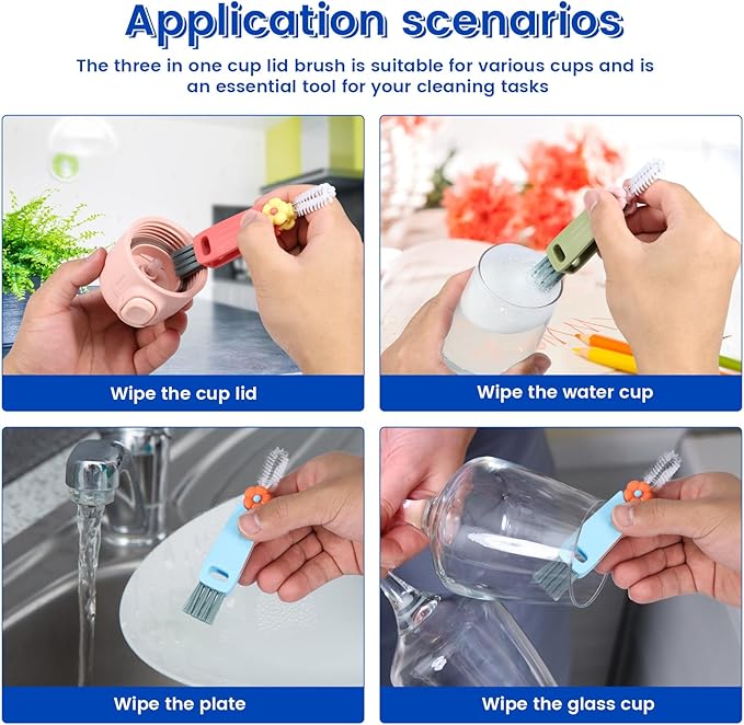 6 Pack 3 in 1 Cup Lid Cleaning Brush, 180° Rotatable Bottle Brush Gap Cleaner - Image 7
