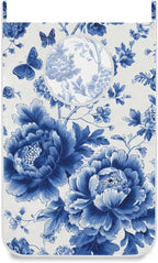Blue and White Peony Flowers Butterfly Hanging Laundry Hamper Door Hampers Bag by Tatenale