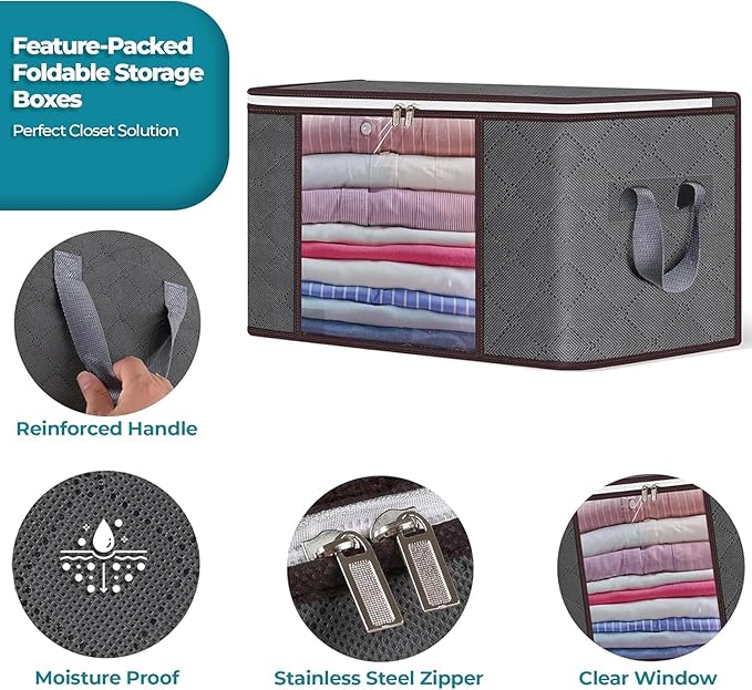 90L Large Storage Bags for Clothes, Blanket and Comforter, 6 Pack Foldable - Image 7