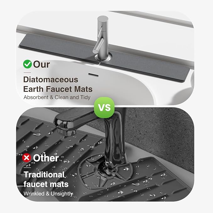 30" x 4" Stone Faucet Mat for Kitchen Sink, Quick Drying Diatomite Sink Tray - Image 6