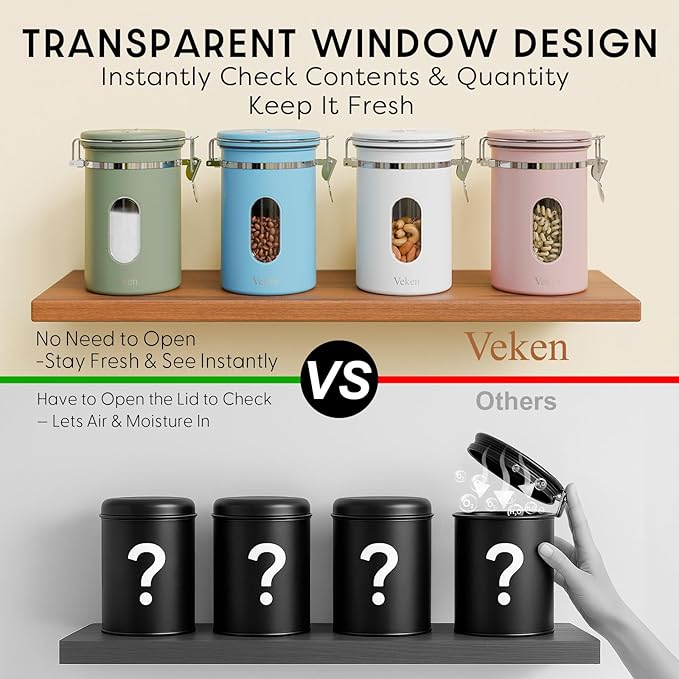 Veken Coffee Canister with Window, Easter Gifts Airtight Stainless Steel - Image 4