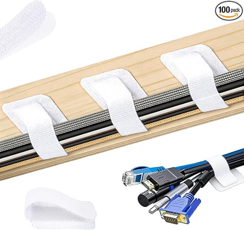 100 Pcs Hook and Loop Cable Ties, Self Adhesive Cable Management Desktop Cable by WSICSE
