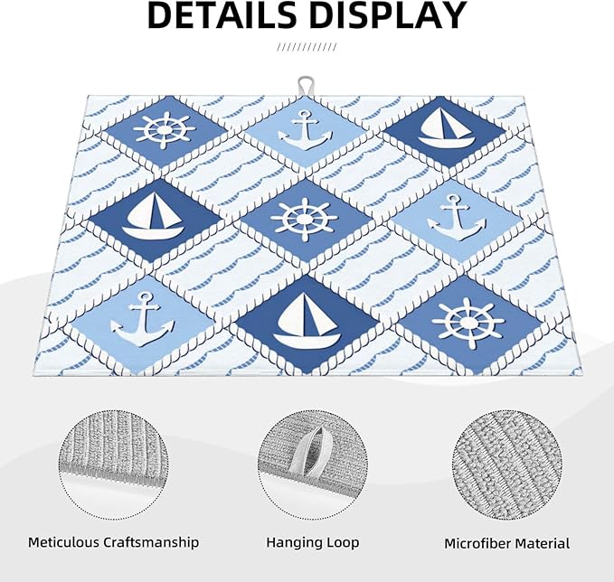 Vintage Nautical Sailboat Anchor Dish Drying Mat 18x24 - Image 3