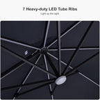 PURPLE LEAF 10 Feet Patio Umbrella with Base Outdoor Cantilever Solar Powered LED Square Umbrella Aluminum Offset Umbrella with 360-degree Rotation for Garden Deck Pool Patio, Grey - Image 4