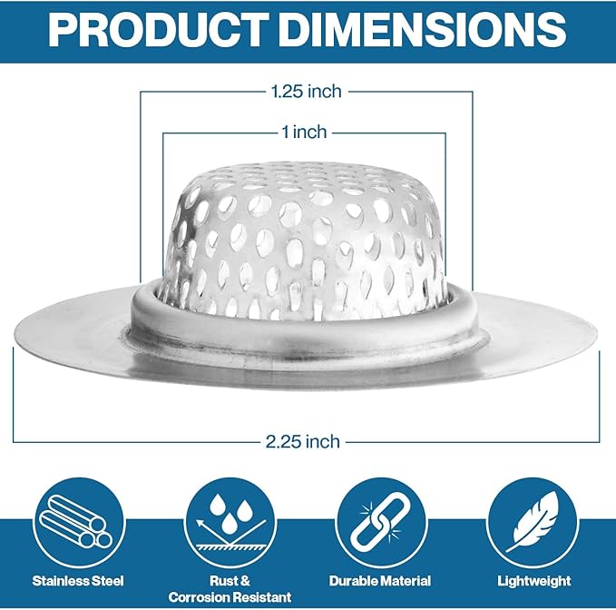 2-Pack Kitchen & Bathroom Sink Drain Strainers I 2.25 Inch Bathroom Drain Hair - Image 3