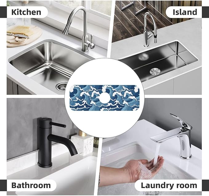 Japanese Wave Kanagawa Blue And White Waves Japan Kitchen Sink Splash Guard - Image 7