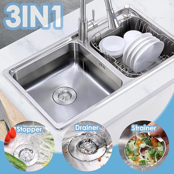 Semour 3 in 1 Kitchen Sink Drain Strainer, 304 Stainless Steel Kitchen Sink - Image 2