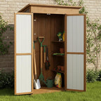 PetsCosset Large Outdoor Storage Cabinet Waterproof with Shelves, Outside Storage Shed Tall Backyard Cabinet with Fold-Out Table for Patio, Garage, Garden, Pool Accessories Storage (70.5" H x 51" L) - Image 2