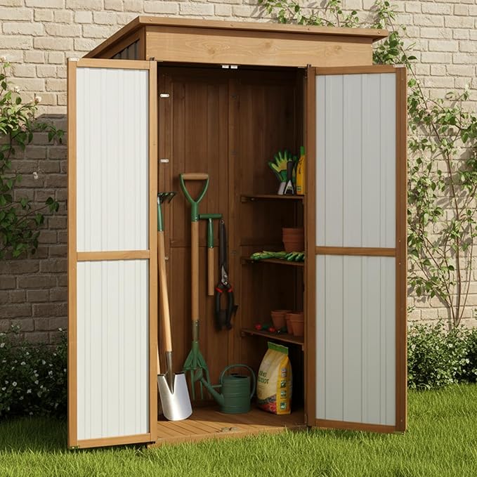 PetsCosset Large Outdoor Storage Cabinet Waterproof with Shelves, Outside Storage Shed Tall Backyard Cabinet with Fold-Out Table for Patio, Garage, Garden, Pool Accessories Storage (70.5" H x 51" L) - Image 2