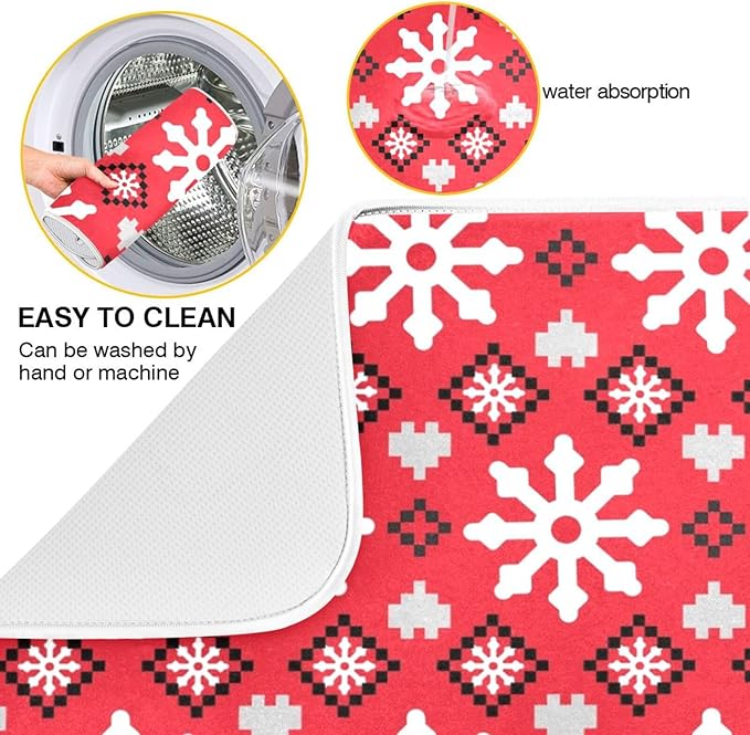 Christmas Snowflake Scandinavian Ornament Dish Drying Mat - Image 4
