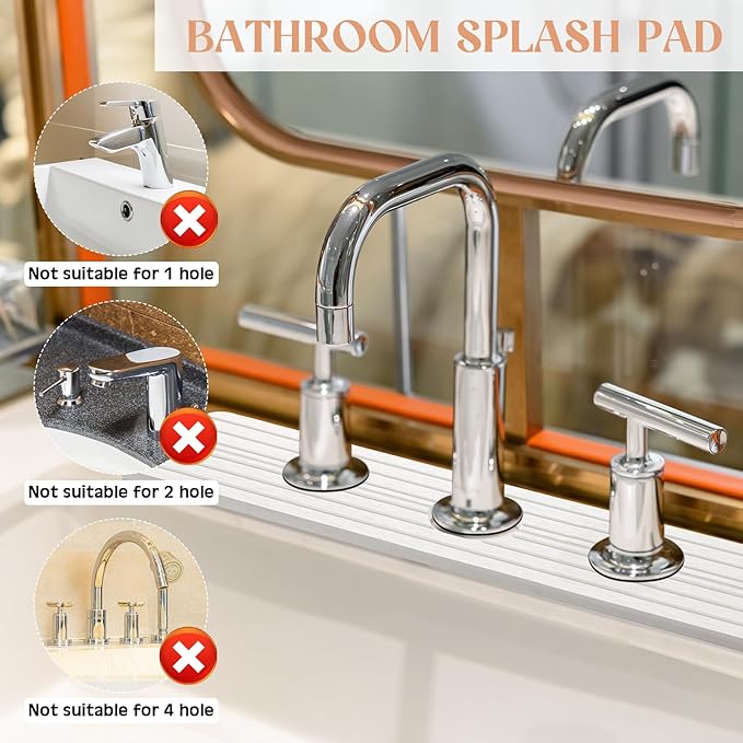 3 Hole White Faucet Mat for Kitchen Sink Bathroom 16.1" x 5" Kitchen Faucet - Image 3