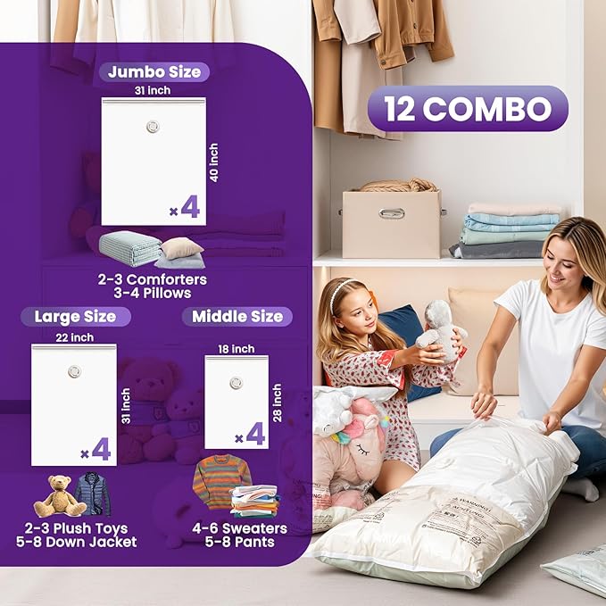 TAILI 12 Pack Combo Vacuum Storage Bags, Vacuum Seal Bags - Image 3