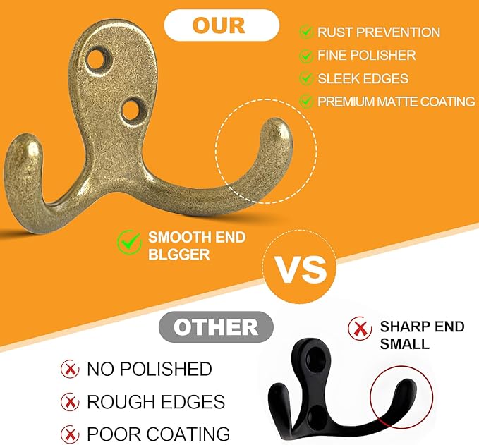 10 Pack Coat Hooks Wall Hooks for Hanging, Heavy Duty Double Prong Metal Hook - Image 5
