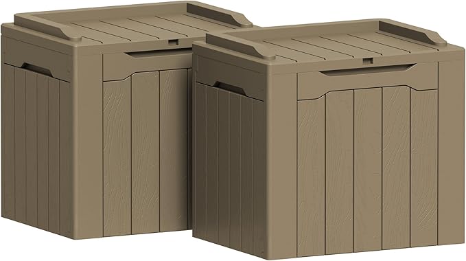 Greesum 31 Gallon Deck Box for Outside, All Weather Outdoor Storage Boxes for Patio Furniture Set, Package Delivery Box, Garden Tools, Light Coffee(Set of 2) by BuynowfromGreesum
