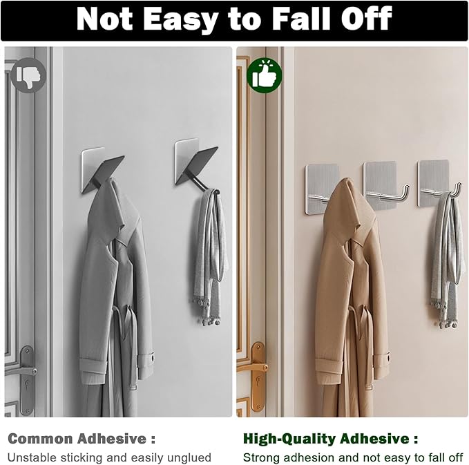 Livabber Adhesive Towel Hooks, 304 Stainless Steel Self Sticky Wall Hooks - Image 4