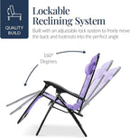 Best Choice Products Oversized Padded Zero Gravity Chair, Folding Outdoor Patio Recliner, XL Anti Gravity Lounger for Backyard w/Headrest, Cup Holder, Side Tray, Polyester Mesh - Violet - Image 7