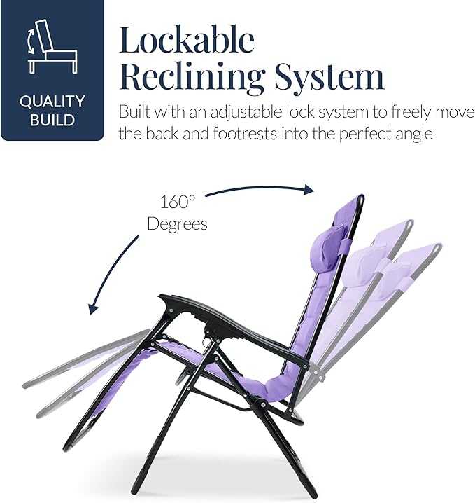 Best Choice Products Oversized Padded Zero Gravity Chair, Folding Outdoor Patio Recliner, XL Anti Gravity Lounger for Backyard w/Headrest, Cup Holder, Side Tray, Polyester Mesh - Violet - Image 7