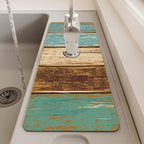 MCALK Wood Pattern Teal Kitchen Sink Faucet Mat Splash Guard, Absorbent - Image 7