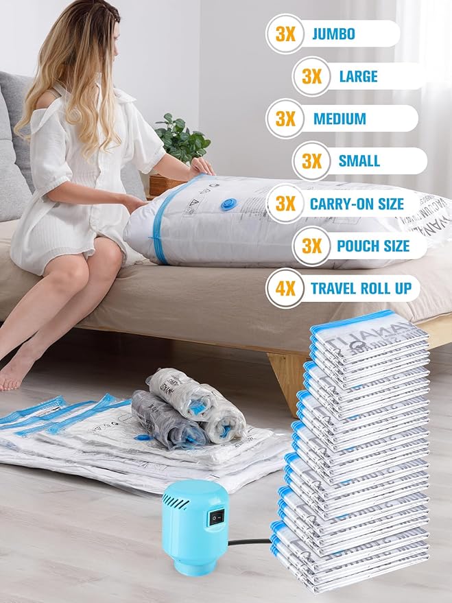 Vacuum Storage Bags with Electric Pump, New Air Valve Combo 22 Pack Compression - Image 2