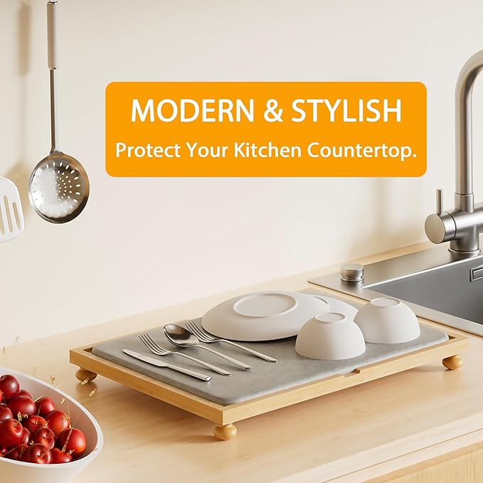 Golener Stone Drying Mat for Kitchen Counter, Dish Drying Pad - Image 2