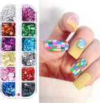 Laser Square Glitter Nail Art Sequins, Holographic 3D 12 Colors Glitter Flakes by VezocimManicureArt