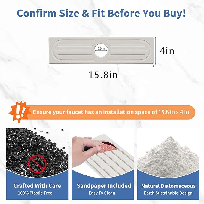 Kitchen Faucet Mat, Quick Drying Diatomite Sink Faucet Mat Splash Guard - Image 3