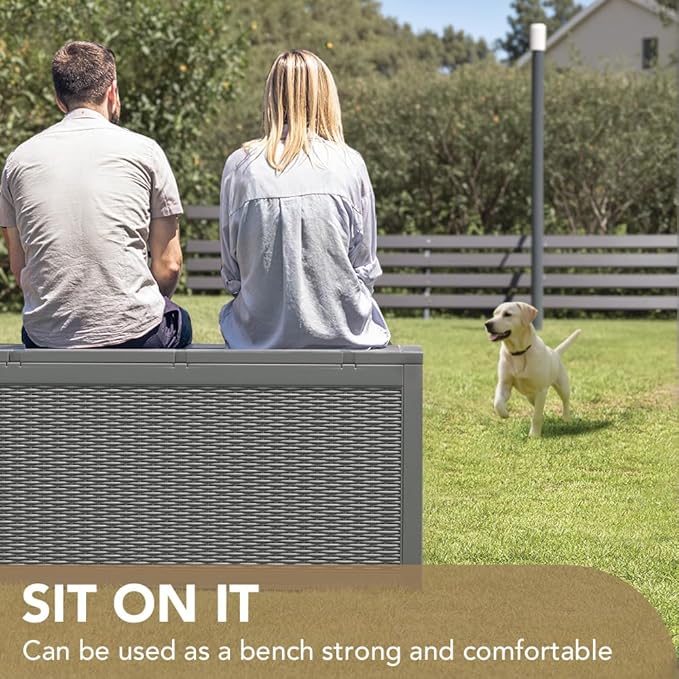 Devoko 95 Gallon Deck Box Large Resin Outdoor Storage Box, Waterproof and UV Resistant Lockable for Outdoor and Patio, Large Storage Cabinet for Patio Furniture, Garden Tools and Pool Supplies, Grey - Image 3