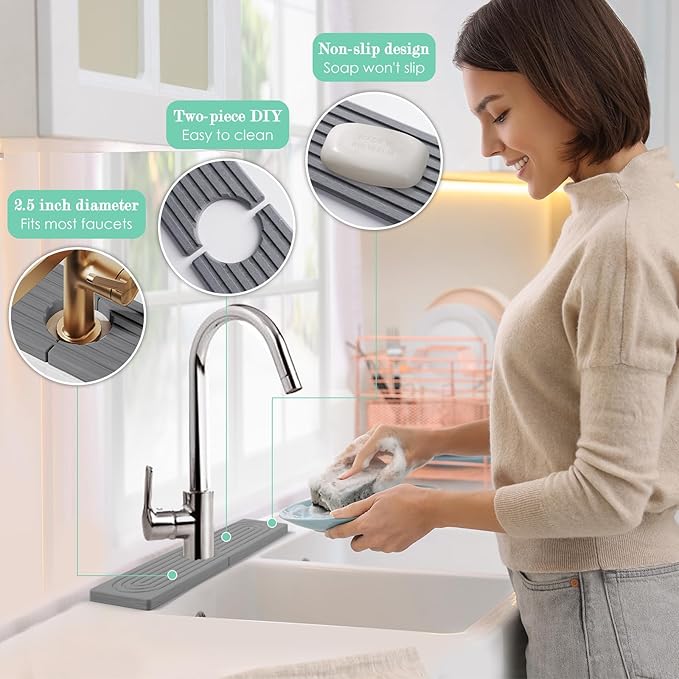15.7'' Long Stone Faucet Mat for Kitchen Sink-Diatomite Quick Dry Kitchen Sink - Image 2