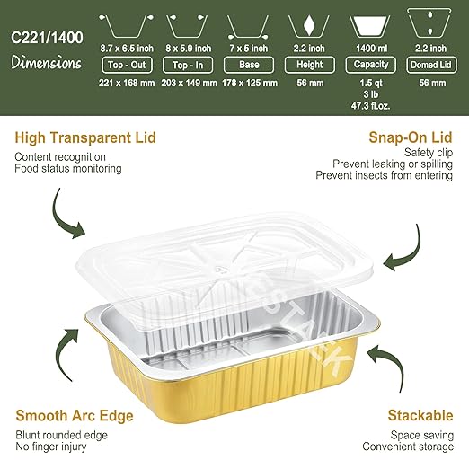 8.5" x 6.5" Heavy-Duty Aluminum Foil Pans - Image 3