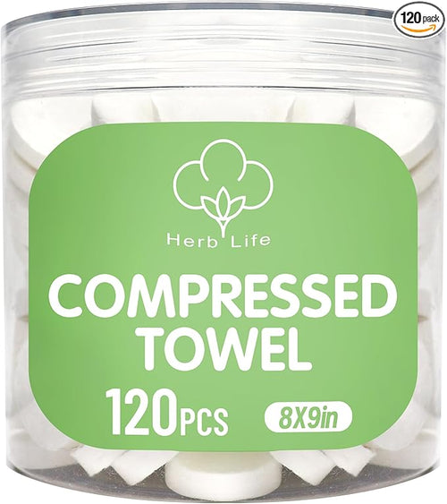 120 Pcs Mini Compressed Towels, Disposable Face Compressed Towel, Compressed by Herb+Life
