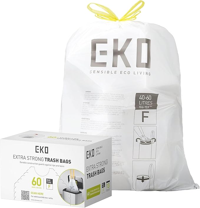 EKO 13 Gallon / 40-60 Liter, Extra-Strong Unscented Garbage Bags, Easy-Dispense by EKO