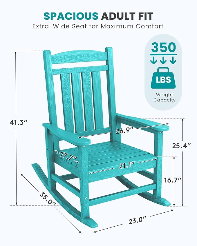SERWALL HDPE Outdoor Rocking Chair Set of 4, Patio Rocking Chairs, All-Weather Porch Rockers for Adults, Aruba Blue - Image 3