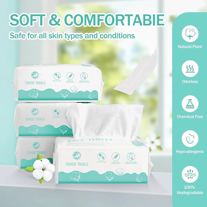 Tahoe Trails Disposable Face Towel, Soft Dry Wipe, Lint Free, Dry Wet Use - Image 2