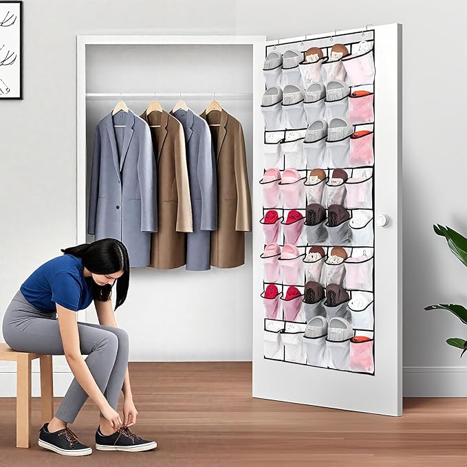 40 Large Mesh Pocket Over the Door Shoe Organizer, Hanging Shoe Rack - Image 6