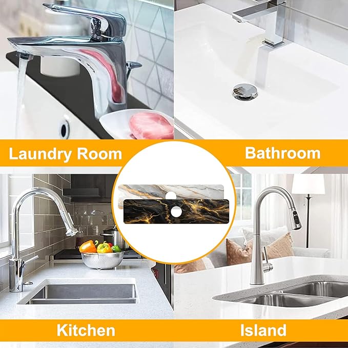 2 Pack Marble Texture Sink Splash Guard Faucet Mat Liquid Gold Marble Texture - Image 7