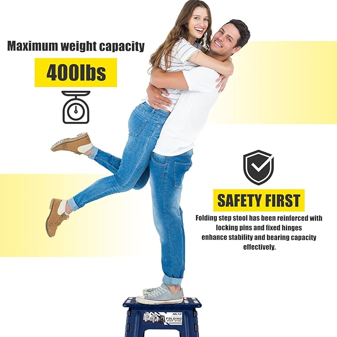 Delxo 16 Inch Folding Step Stool,Foldable Stool for Adults,Portable Collapsible Plastic Stepstool,Non Slip Folding Stools for Kitchen Bathroom Bedroom Up to 400LBS,(Royal Blue 1PC) - Image 9