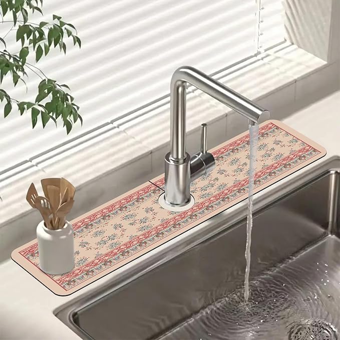 Sink Splash Guard Faucet Mat Retro Boho Flowers Absorbent Fast Drying Mat Sink by Unknown