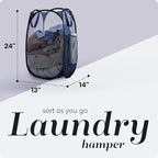 Handy Laundry Collapsible Mesh Foldable Hamper 14" x 14' x 24" Navy Blue - Image 2