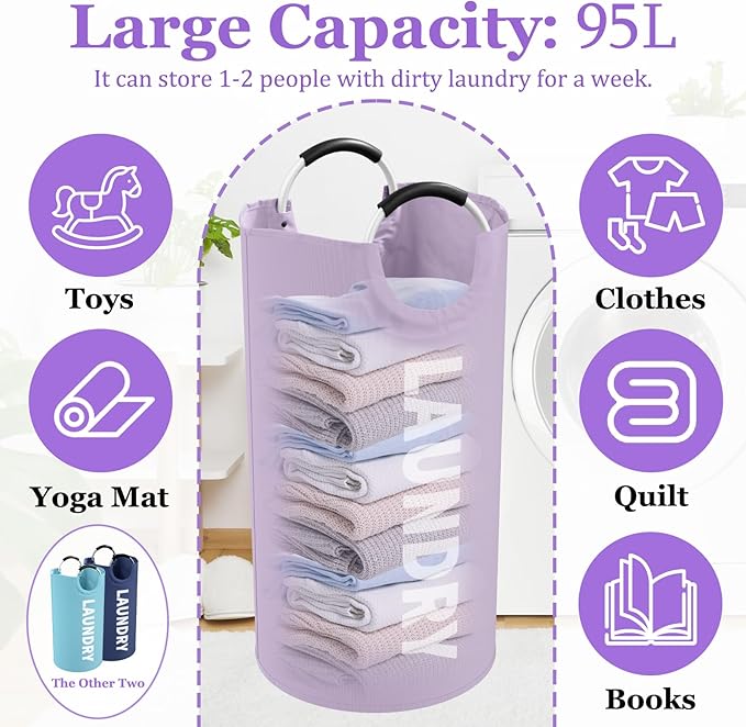 95L 3Pack Large Laundry Hamper, Foldable Laundry Basket - Image 2