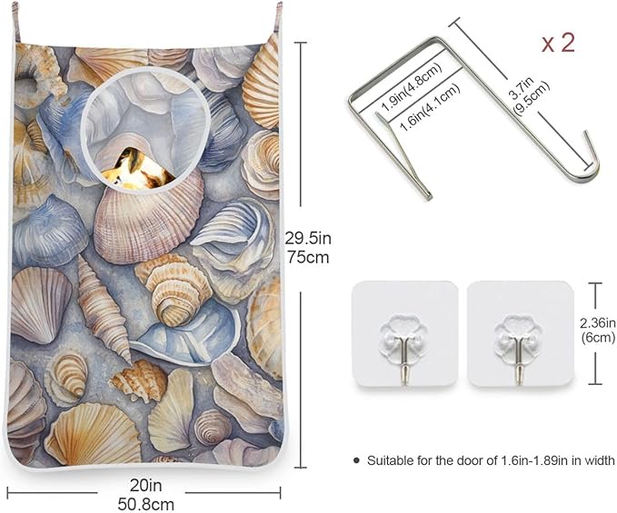 Hanging Laundry Hamper with Stainless Steel Hooks, Oxford Fabric Printing Door - Image 3