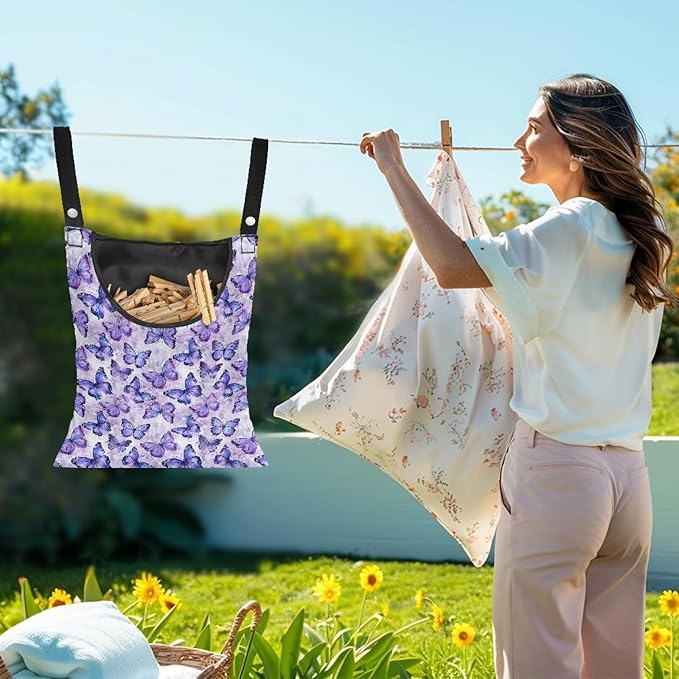 2 Pcs Butterfly Purple Clothespin Bag - Image 2