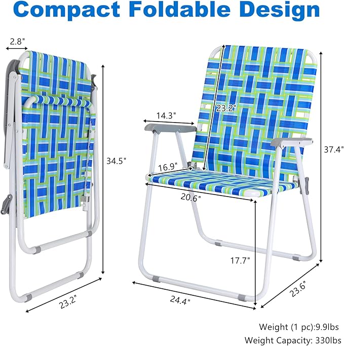 VINGLI Patio Lawn Webbed Folding Chairs Outdoor Beach Portable Camping Chair for Yard, Garden (4, Blue, Oversized) - Image 3