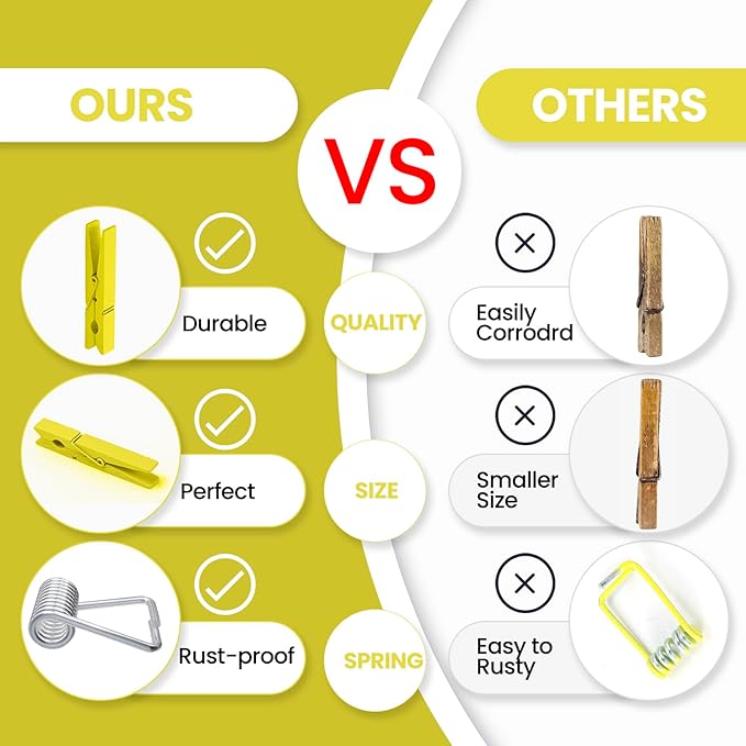 50PCS Colored Wooden Clothespins, 2.9inch Yellow Clothes Pins - Image 2