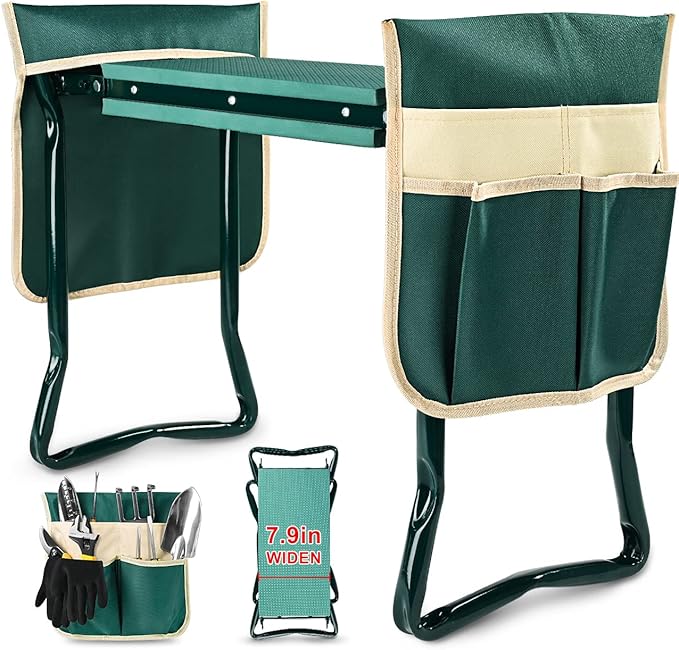 KVR Upgraded Garden Kneeler and Seat with Thicken & Widen Soft Kneeling Pad,Heavy Duty Foldable Gardener Stool with 2 Tool Pouches,Gardening Gifts for Women Mom Men Seniors¡­… by KVR